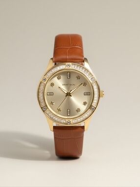 Armitron Gold Tone Watch with Brown Leather Strap